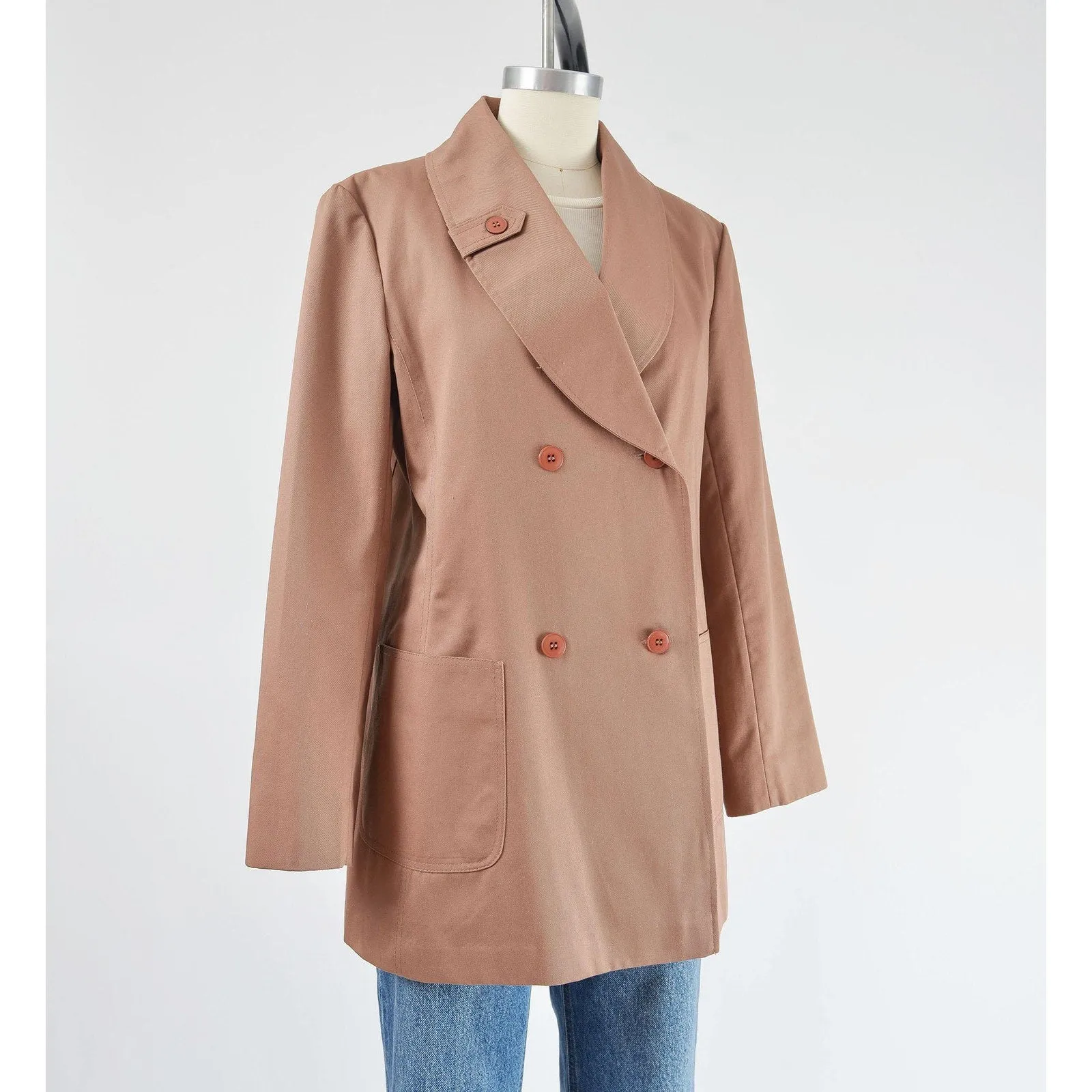 Vintage 70s Brown Double Breasted Jacket Cotton Blend Blazer by Fleet Street size M L