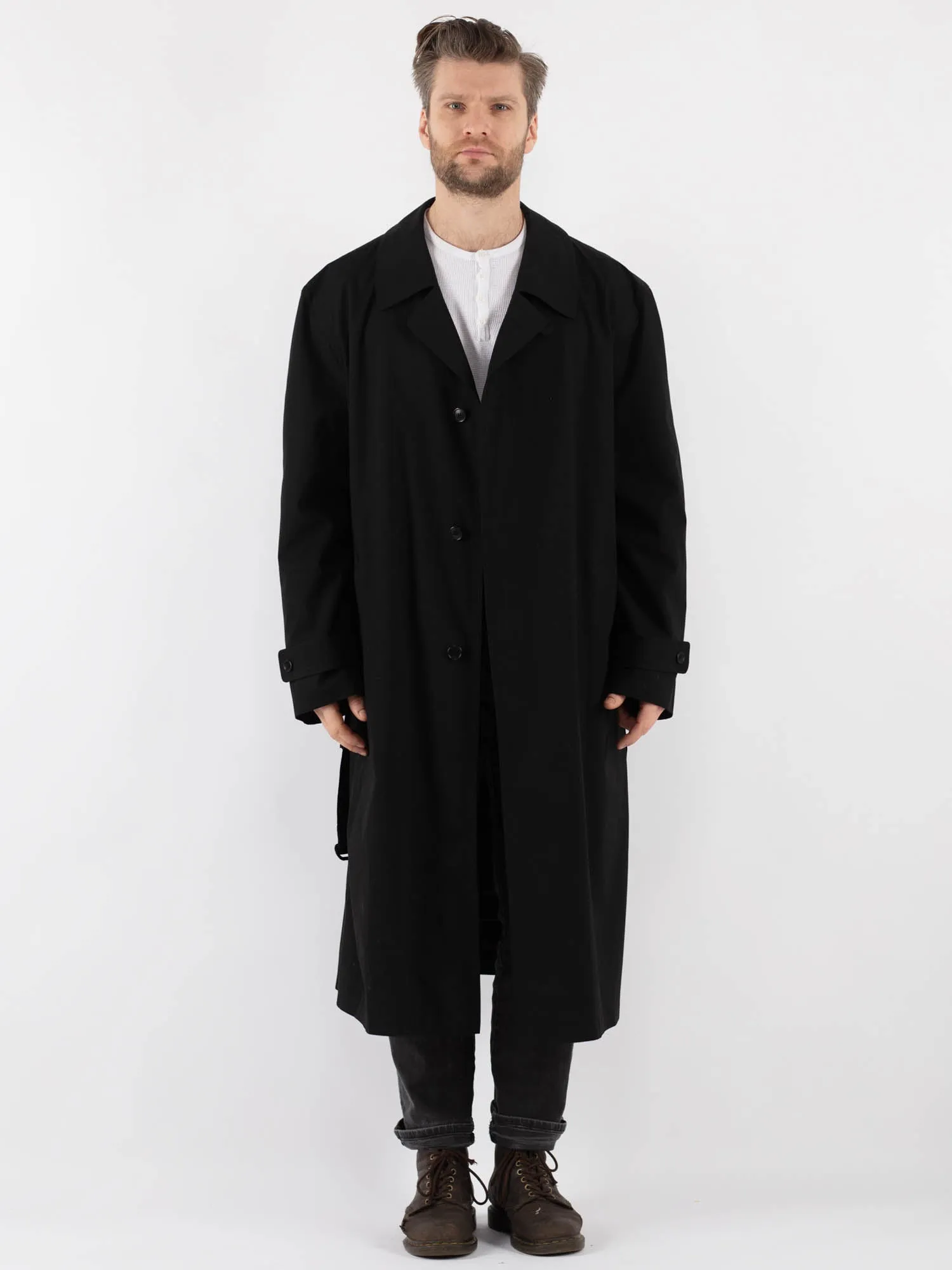 Vintage 70's Men Oversized Mac Coat in Black