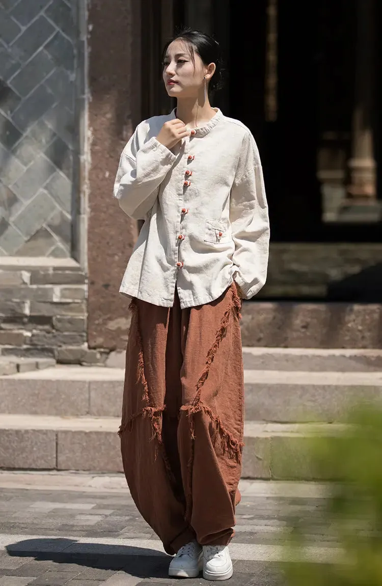 Vintage Linen Harem Pants with Loose Fit and Retro Vibes