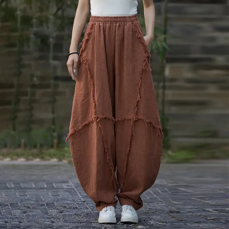 Vintage Linen Harem Pants with Loose Fit and Retro Vibes