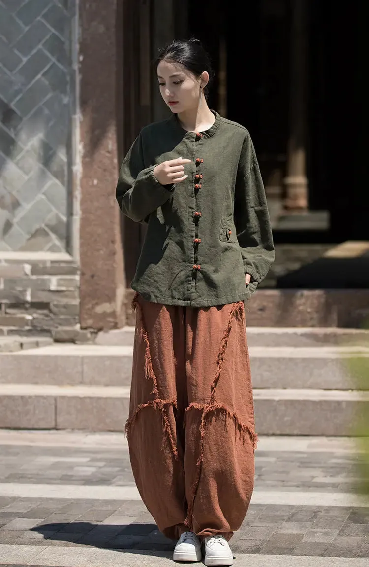 Vintage Linen Harem Pants with Loose Fit and Retro Vibes