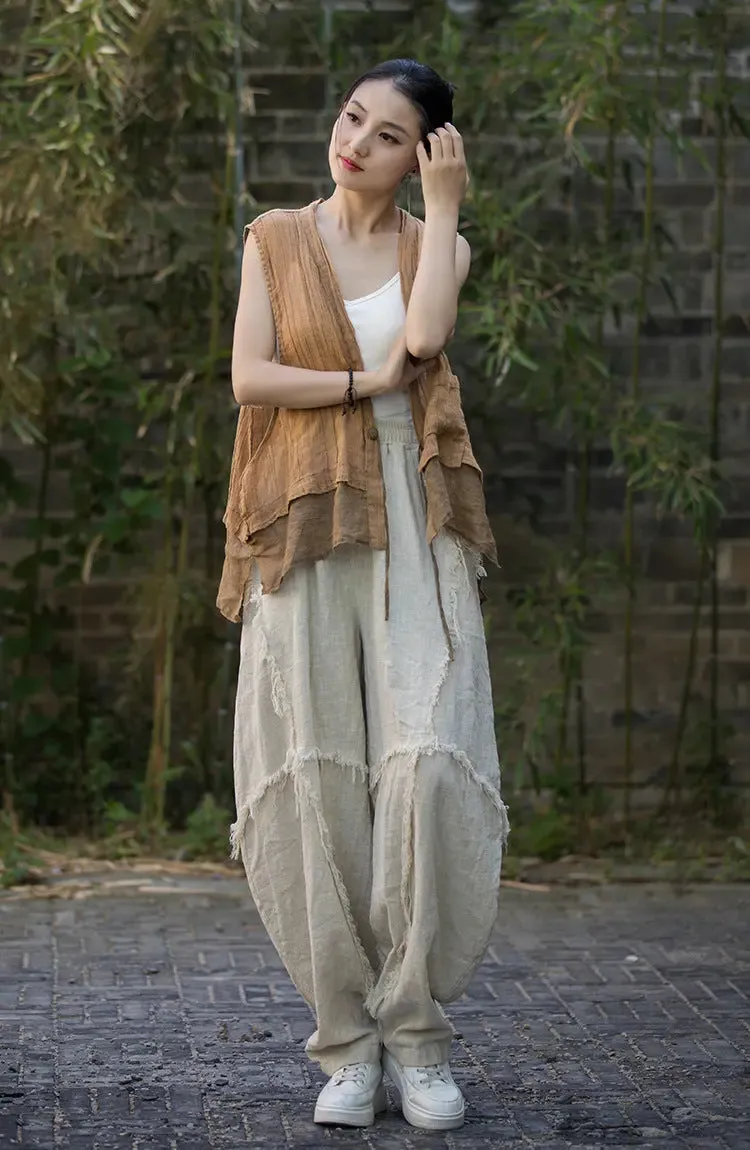 Vintage Linen Harem Pants with Loose Fit and Retro Vibes