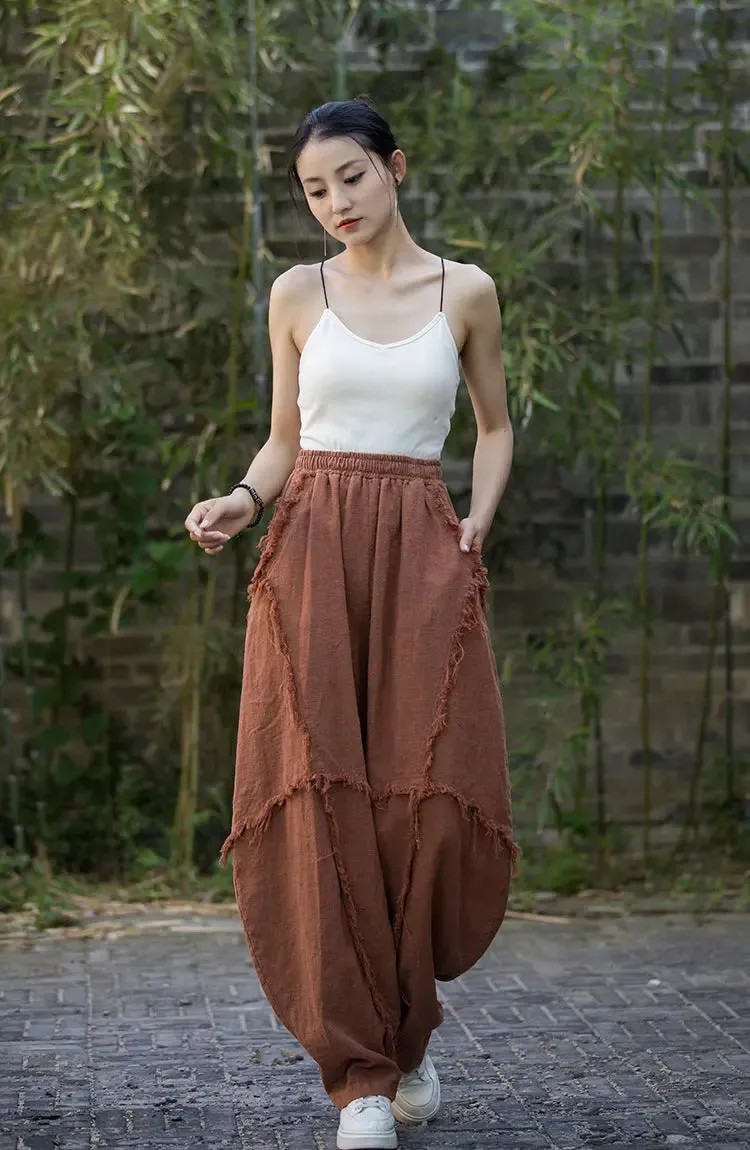 Vintage Linen Harem Pants with Loose Fit and Retro Vibes