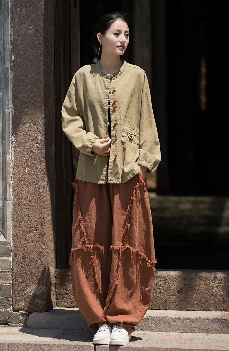 Vintage Linen Harem Pants with Loose Fit and Retro Vibes
