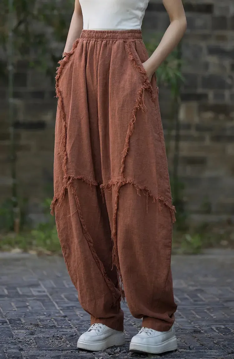 Vintage Linen Harem Pants with Loose Fit and Retro Vibes