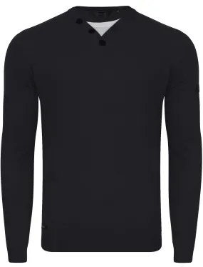 Walenski Mock T- Shirt Insert Knitted Jumper in Dark Navy - Dissident
