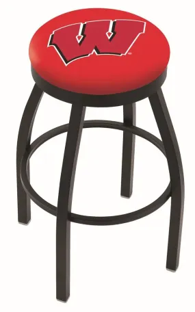 Wisconsin Badgers HBS "W" Black Swivel Bar Stool with Red Cushion